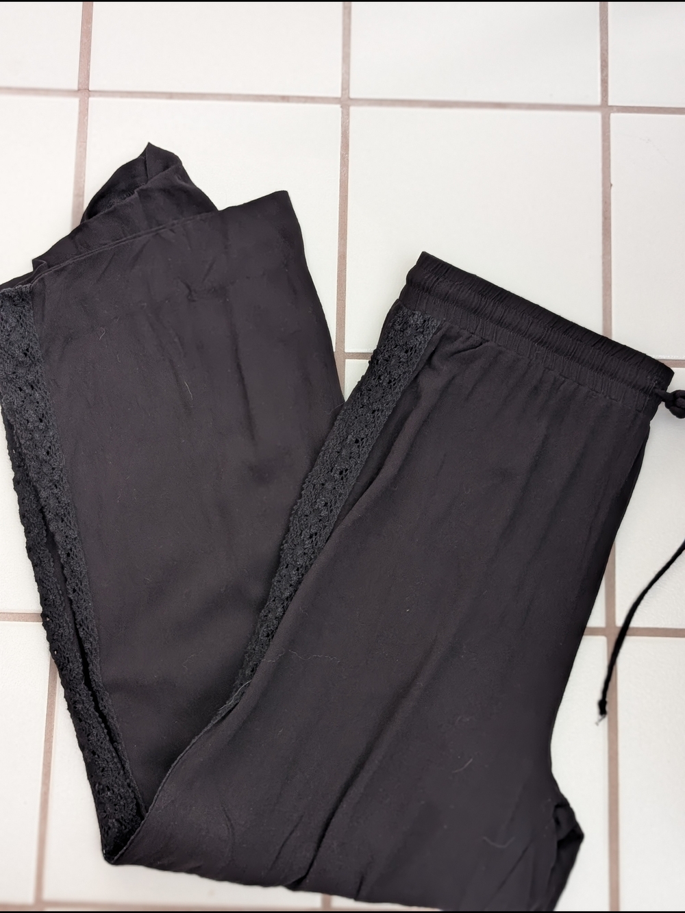 VENUS Black Wide Leg Pants with Lace Side Trim